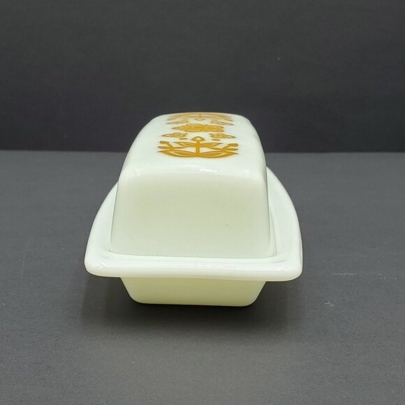 Pyrex Butterfly Gold Covered Butter Dish Gold Flower on White Lidded Butter Dish - Picture 6 of 7